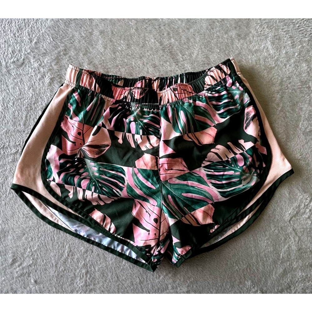 Nike Dri-FIT Tempo Running Shorts Pink Green Tropical Palm Leaf Print Womens M